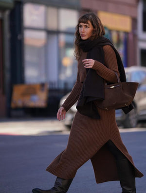 White + Warren Cashmere Blend Ribbed Crew Sweater in Umber