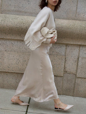 White + Warren Cashmere Blend Fringe Crew Sweater in Ivory