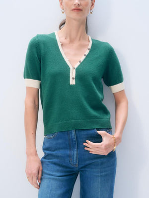 White + Warren Boucle Henley Sweater in Ivy/Ivory