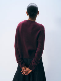 White + Warren Cashmere Blend Horse Embroidered Crewneck Sweater in Oxblood/Ivory