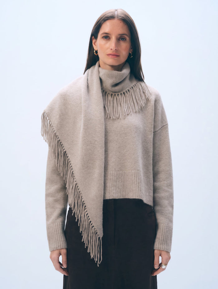 White + Warren Cashmere Blend Scarf Sweater in Misty Brown Heather