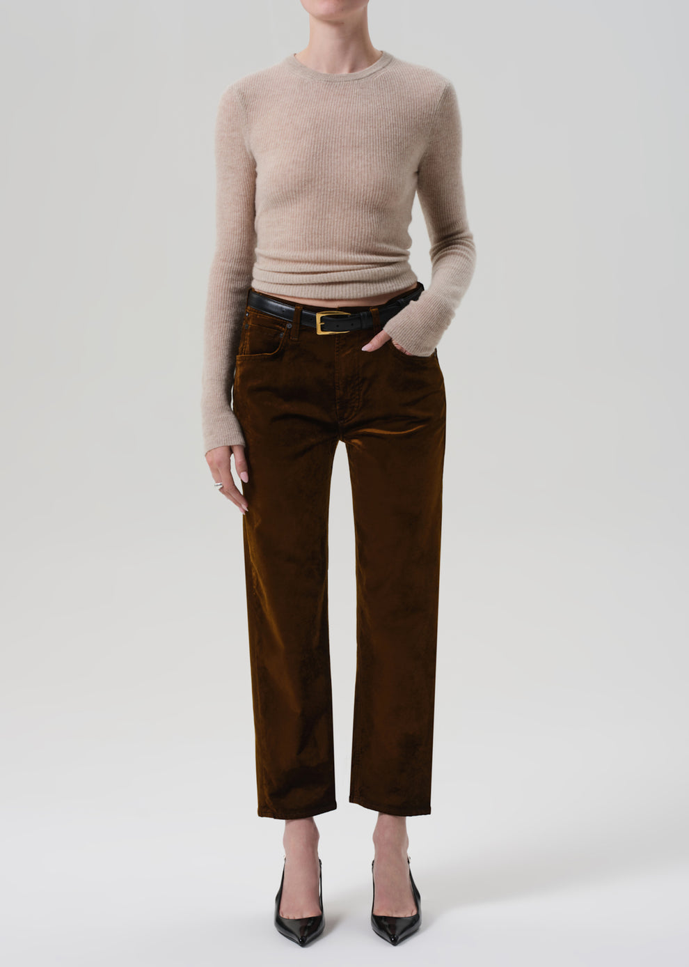 Citizens of Humanity Delfina Straight Velvet Pant in Golden