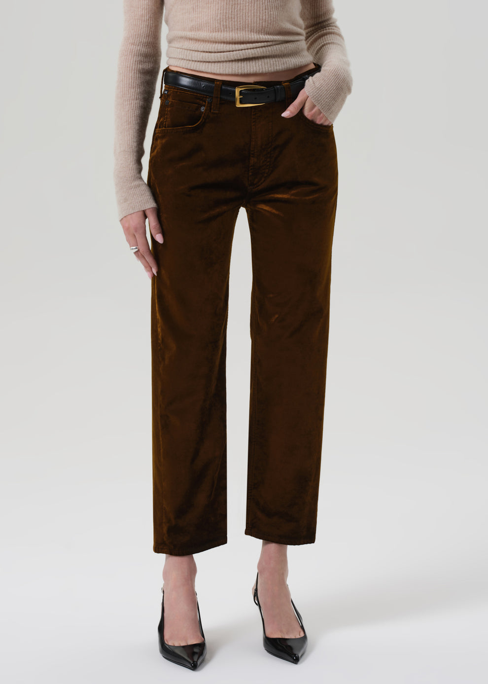 Citizens of Humanity Delfina Straight Velvet Pant in Golden