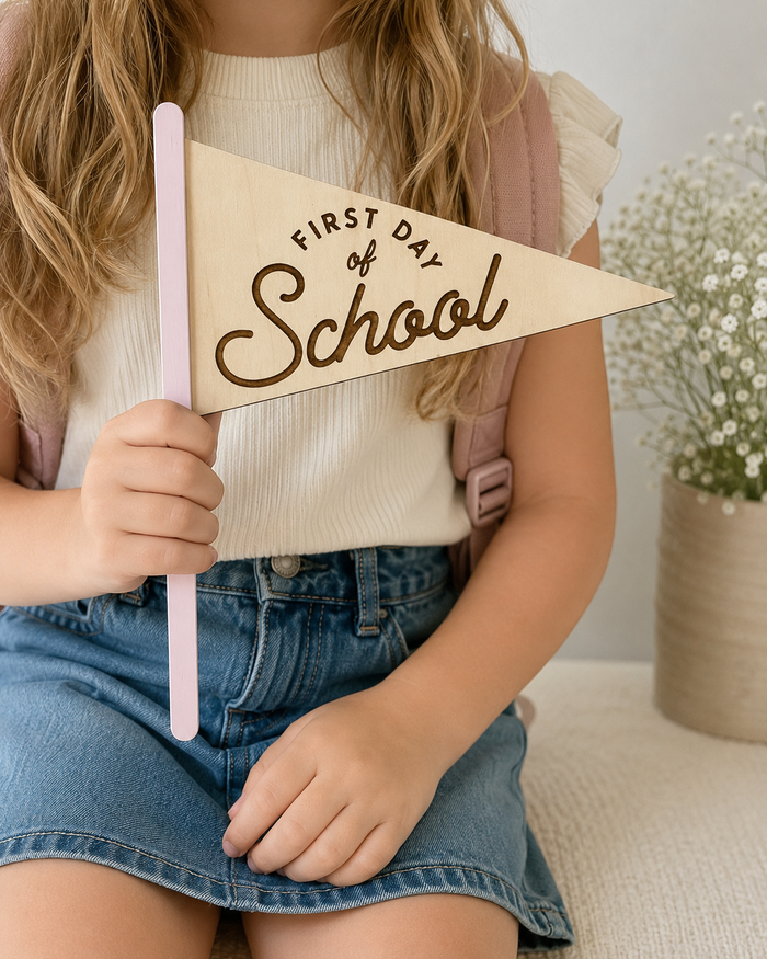 Arrow Town Designs Double-Sided First & Last Day of School Pennant Flag in Gold