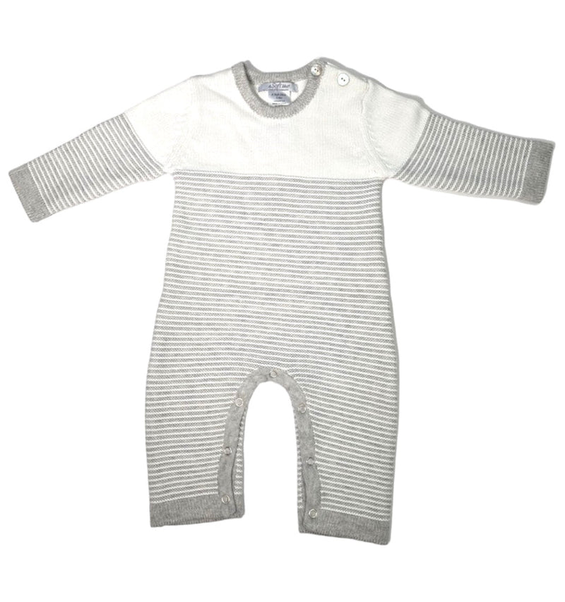 A Soft Idea Seed Stitched Striped Romper in Heather Grey