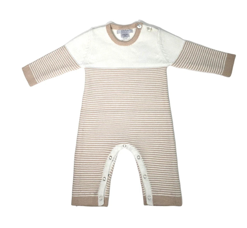 A Soft Idea Seed Stitched Striped Romper in Oat