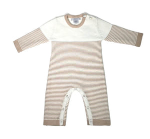 A Soft Idea Seed Stitched Striped Romper in Oat