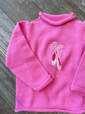 A Soft Idea Ballet Slippers Roll Neck Sweater in Hot Pink