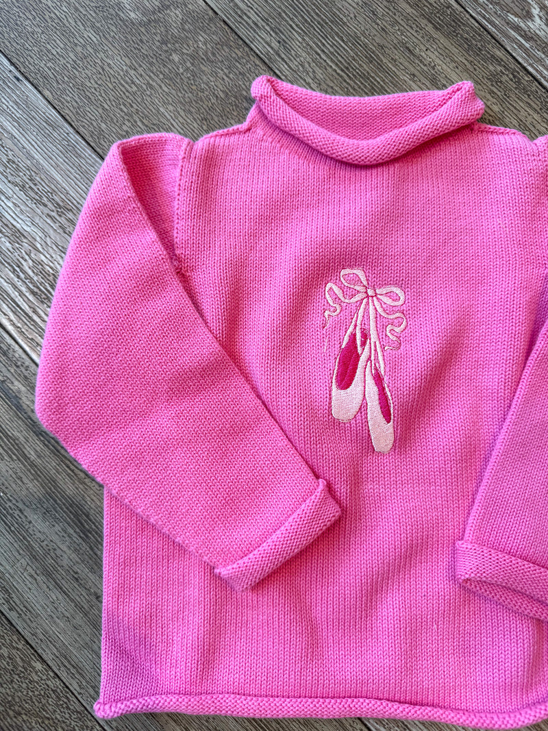 A Soft Idea Ballet Slippers Roll Neck Sweater in Hot Pink