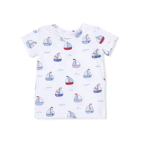 Angel Dear Short Sleeve Loungewear Set in Bubbly Sailboats Blue