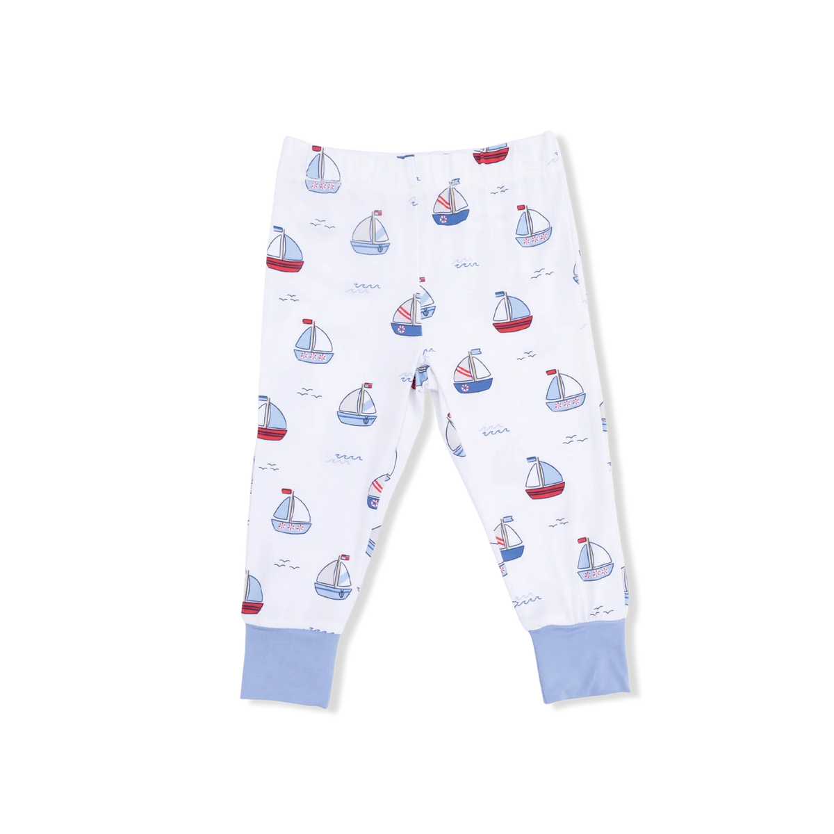 Angel Dear Short Sleeve Loungewear Set in Bubbly Sailboats Blue