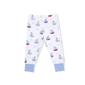 Angel Dear Short Sleeve Loungewear Set in Bubbly Sailboats Blue