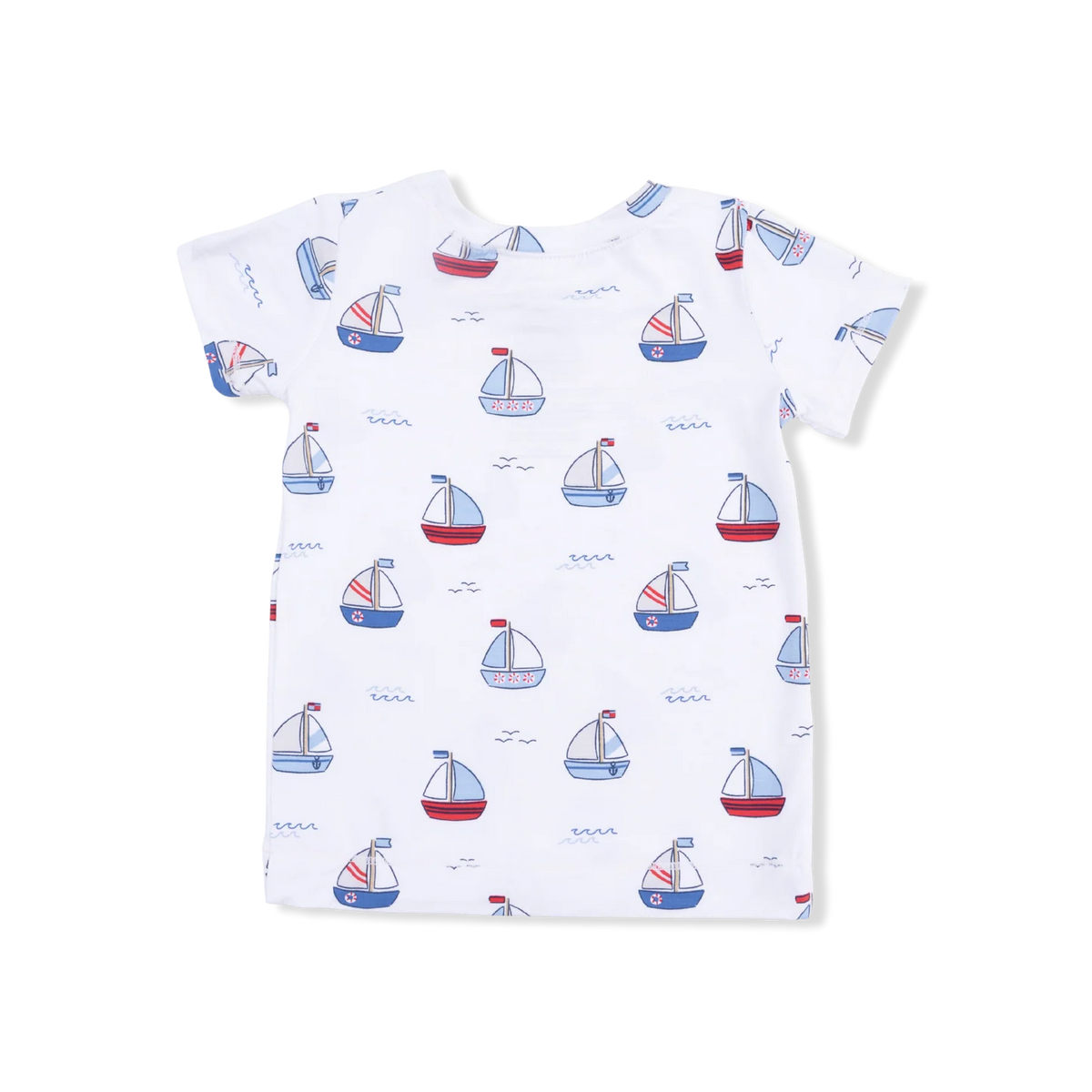 Angel Dear Short Sleeve Loungewear Set in Bubbly Sailboats Blue