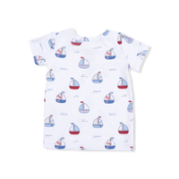 Angel Dear Short Sleeve Loungewear Set in Bubbly Sailboats Blue