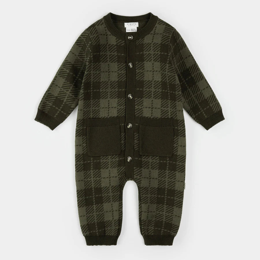 Petit Lem Knit Playsuit in Farm Green Gingham