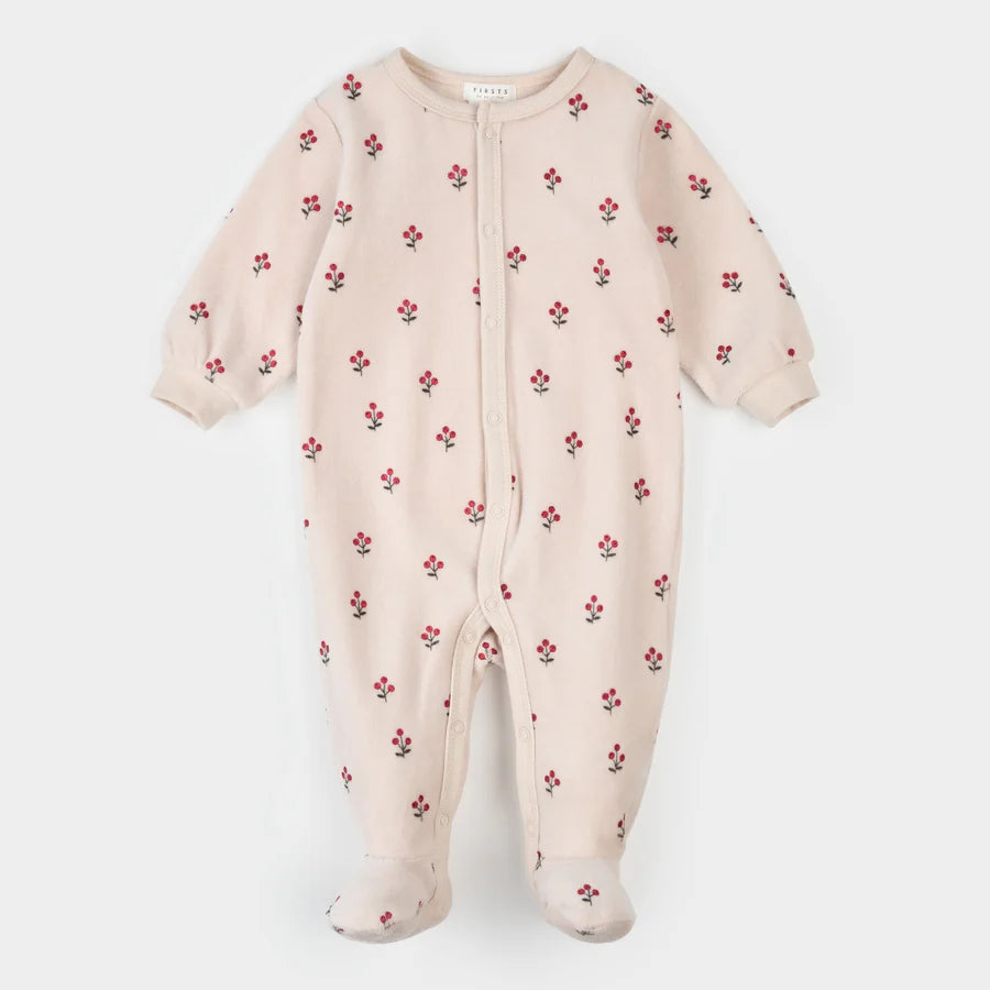 Petit Lem Velour Footie in Winterberry Pink