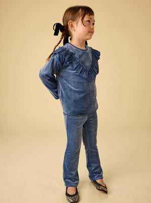 Tea Collection Velour Ruffle Top in Naval Blue