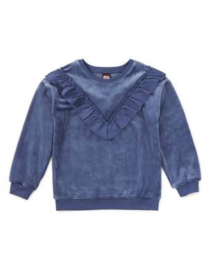 Tea Collection Velour Ruffle Top in Naval Blue