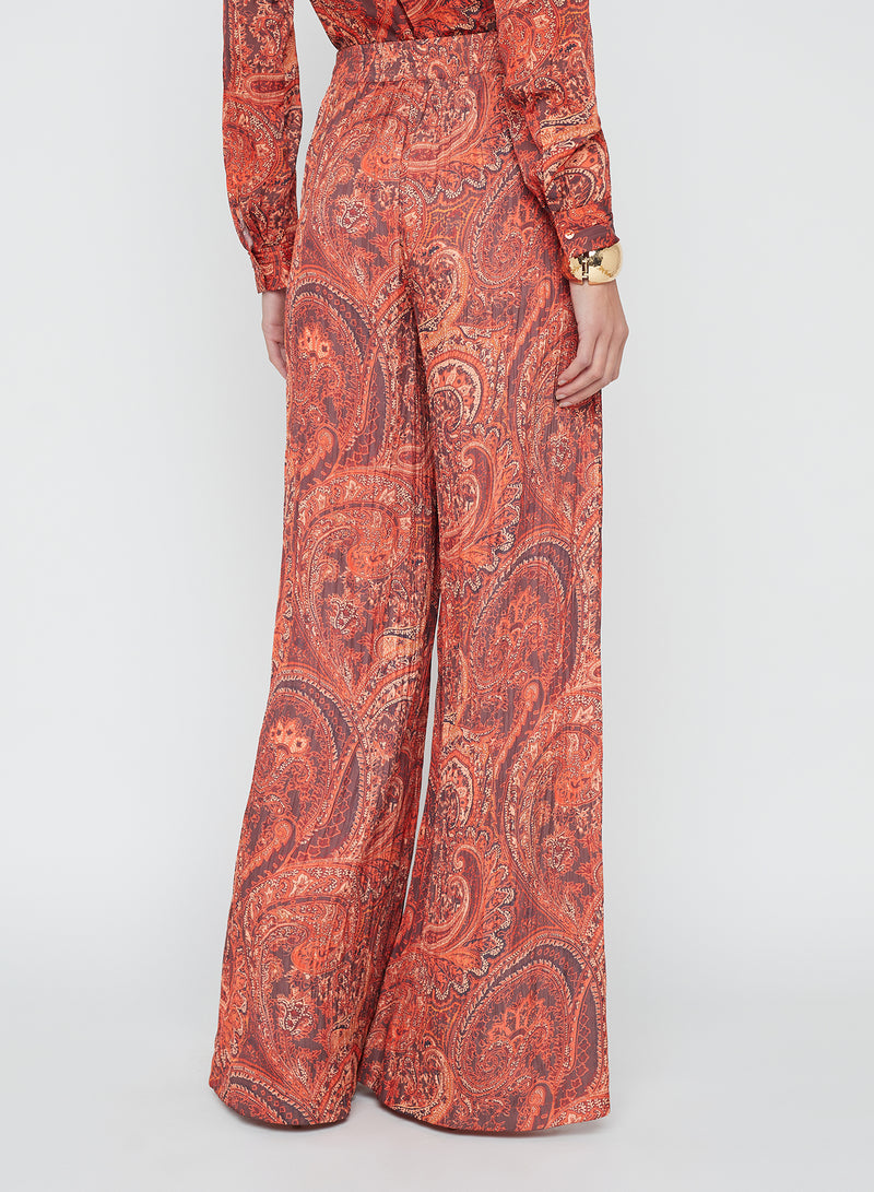 L'Agence Lillian Wide Leg Pant in Rust Multi Paisley