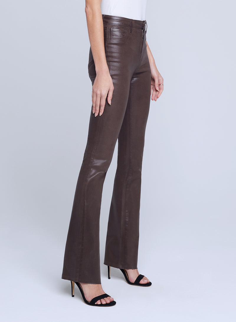 L'Agence Ruth High Rise Straight Leg Coated Jean in Espresso