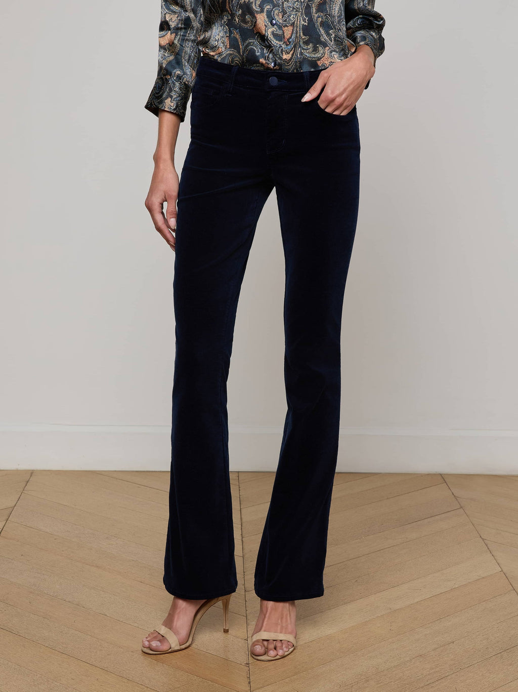 L'Agence Stevie High Rise Velvet Pant in Deep Midnight