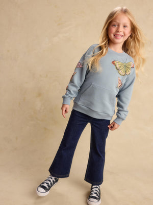 Tea Collection Denim-Like Flare Pants in Dark Wash