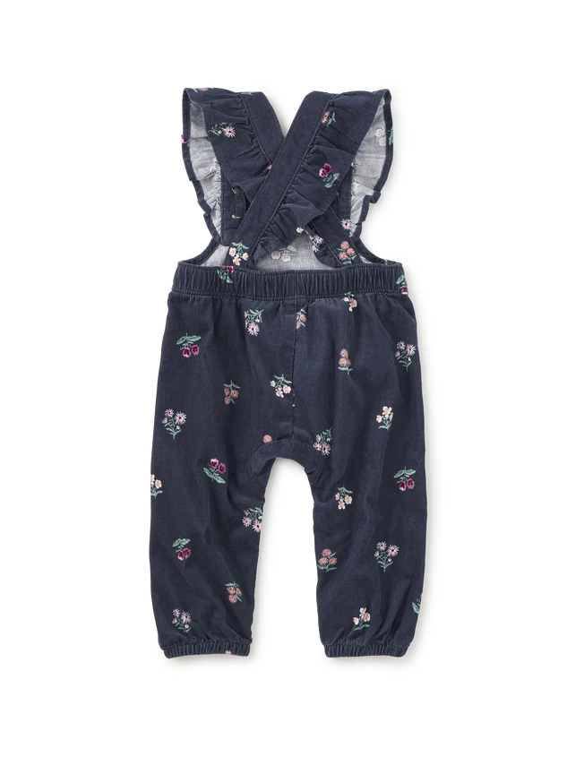 Tea Collection Corduroy Ruffle Overalls in Midnight Posy