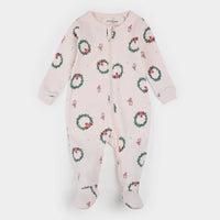 Petit Lem Footie in Deck the Halls Pink