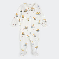 Petit Lem Diggers Print Footie in Off White