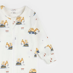 Petit Lem Diggers Print Footie in Off White
