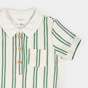 Petit Lem Fern & Off-White Beach Terry Romper