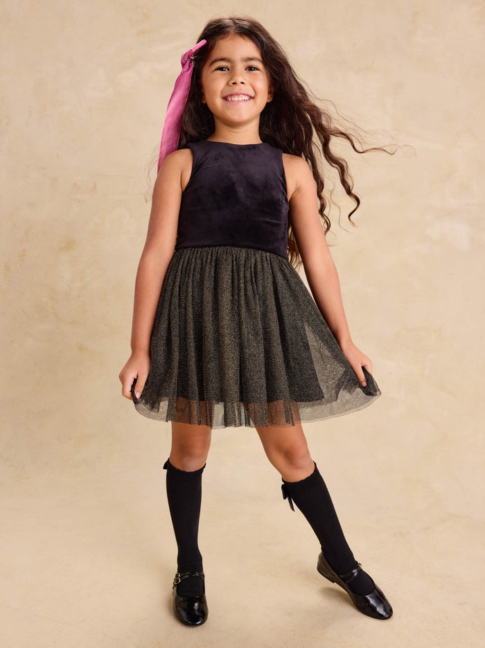 Tea Collection Velour and Tulle Ballet Dress in Jet Black