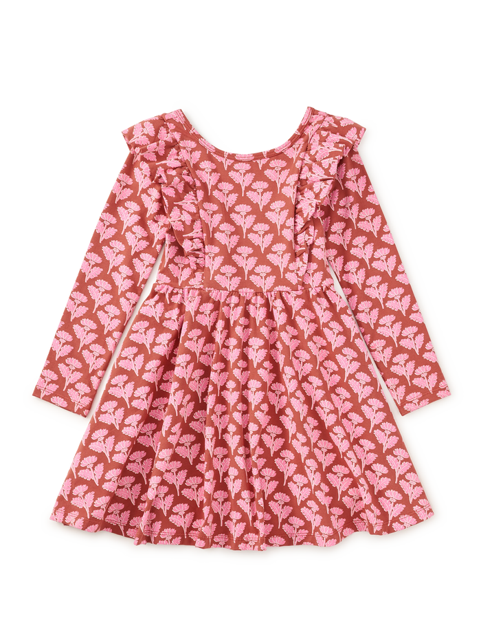 Tea Collection Ruffle Shoulder Ballet Dress in Stamped Heirloom Floral