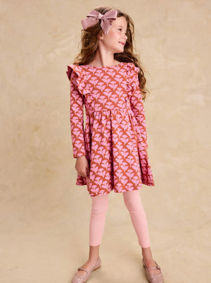 Tea Collection Ruffle Shoulder Ballet Dress in Stamped Heirloom Floral