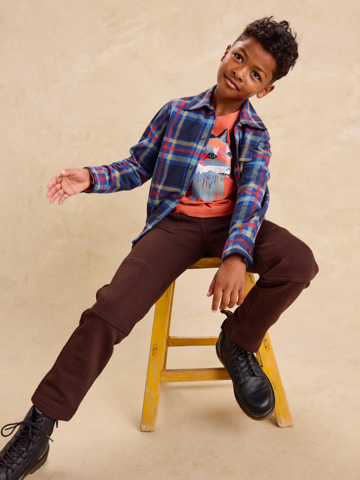 Tea Collection French Terry Shacket in Windsor Hearth Plaid