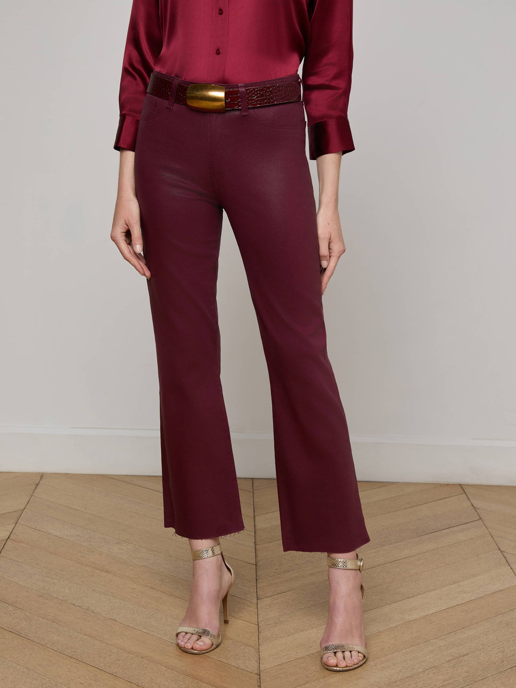 L'Agence Kendra Coated Crop Flare Jean in Dark Port