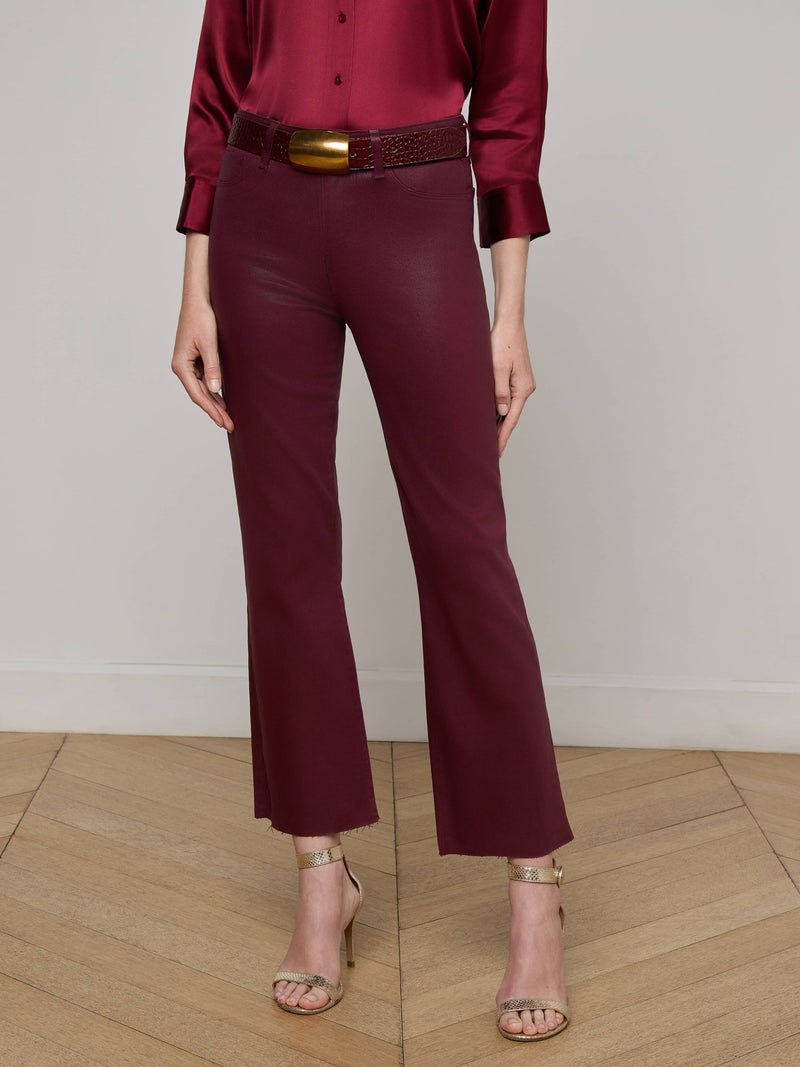 L'Agence Kendra Coated Crop Flare Jean in Dark Port
