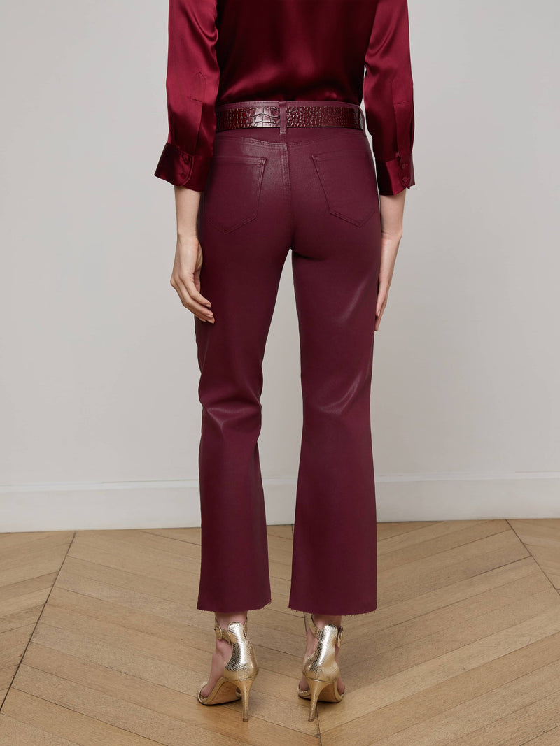 L'Agence Kendra Coated Crop Flare Jean in Dark Port
