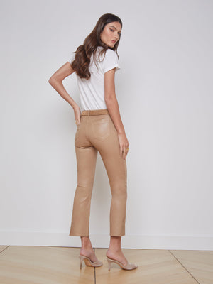 L'Agence Kendra Coated Crop Flare Jean in Cappuccino Coated