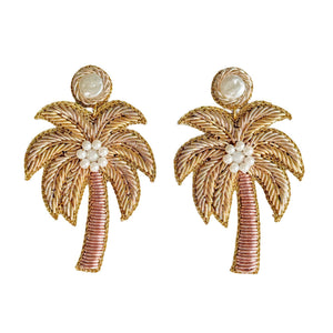 Gaby & Grace Gold Palm Tree Beaded Earrings
