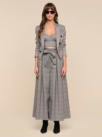 L'Agence Lowen Paperbag Crop Pant in Beige/Black Lurex Glen Plaid