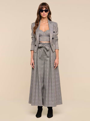 L'Agence Lowen Paperbag Crop Pant in Beige/Black Lurex Glen Plaid