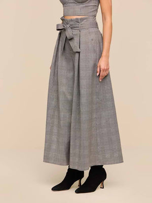 L'Agence Lowen Paperbag Crop Pant in Beige/Black Lurex Glen Plaid
