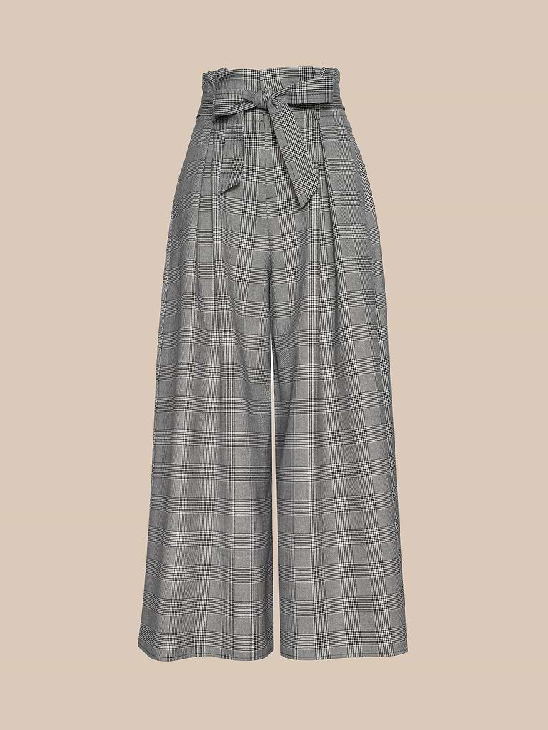 L'Agence Lowen Paperbag Crop Pant in Beige/Black Lurex Glen Plaid
