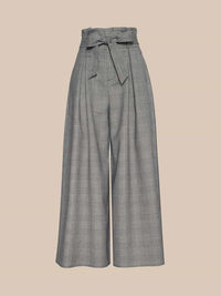 L'Agence Lowen Paperbag Crop Pant in Beige/Black Lurex Glen Plaid