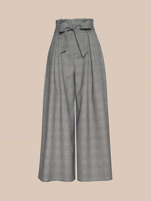 L'Agence Lowen Paperbag Crop Pant in Beige/Black Lurex Glen Plaid