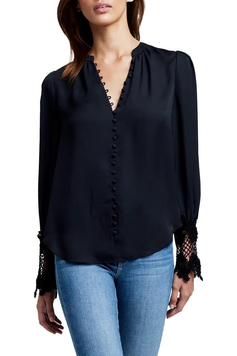 L'Agence Ava Lace Cuff Blouse in Black