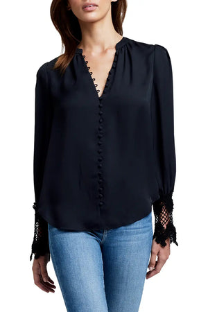 L'Agence Ava Lace Cuff Blouse in Black