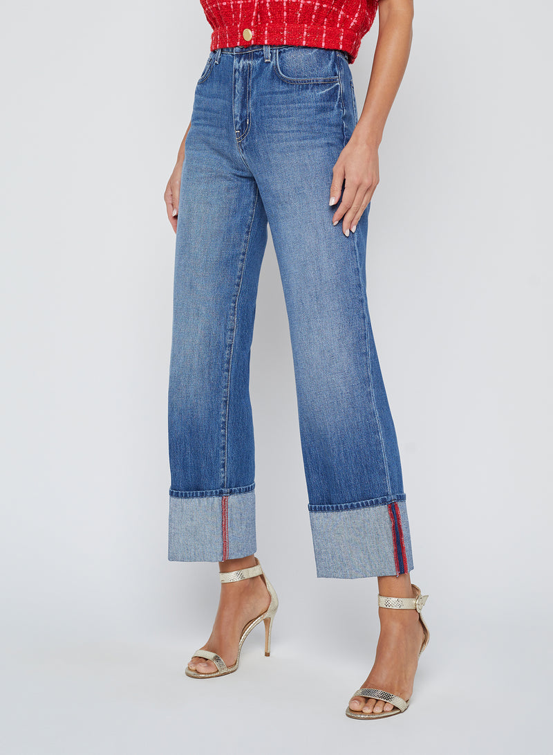 L'Agence Leighton High Rise Stovepipe Jean with Cuff in Brentwood