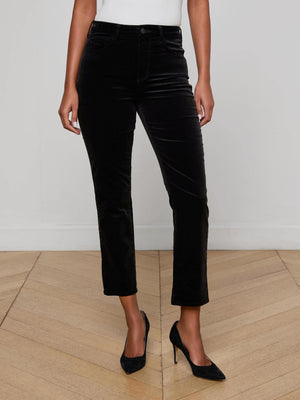 L'Agence Celestia Slim Velvet Pant in Noir